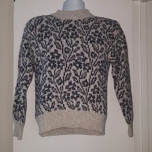 Le Moda Beige Blue Floral Wool Mock Turtleneck